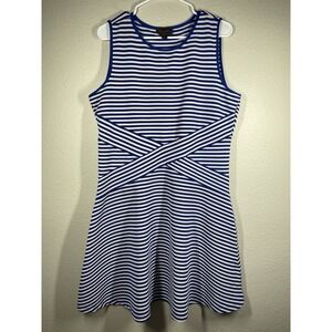 Trulli Dress,  Sz XL  Royal Blue White Stretch Flare Striped Sleeveless Nautical